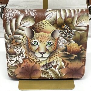 Anuschka Small Crossbody Bag Cleopatra's Leopard Design Hand Painted Leather